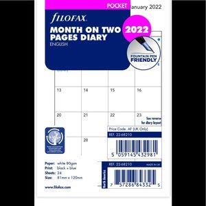 FiloFAX 2022 Month on Two Pages Diary, Pocket Size